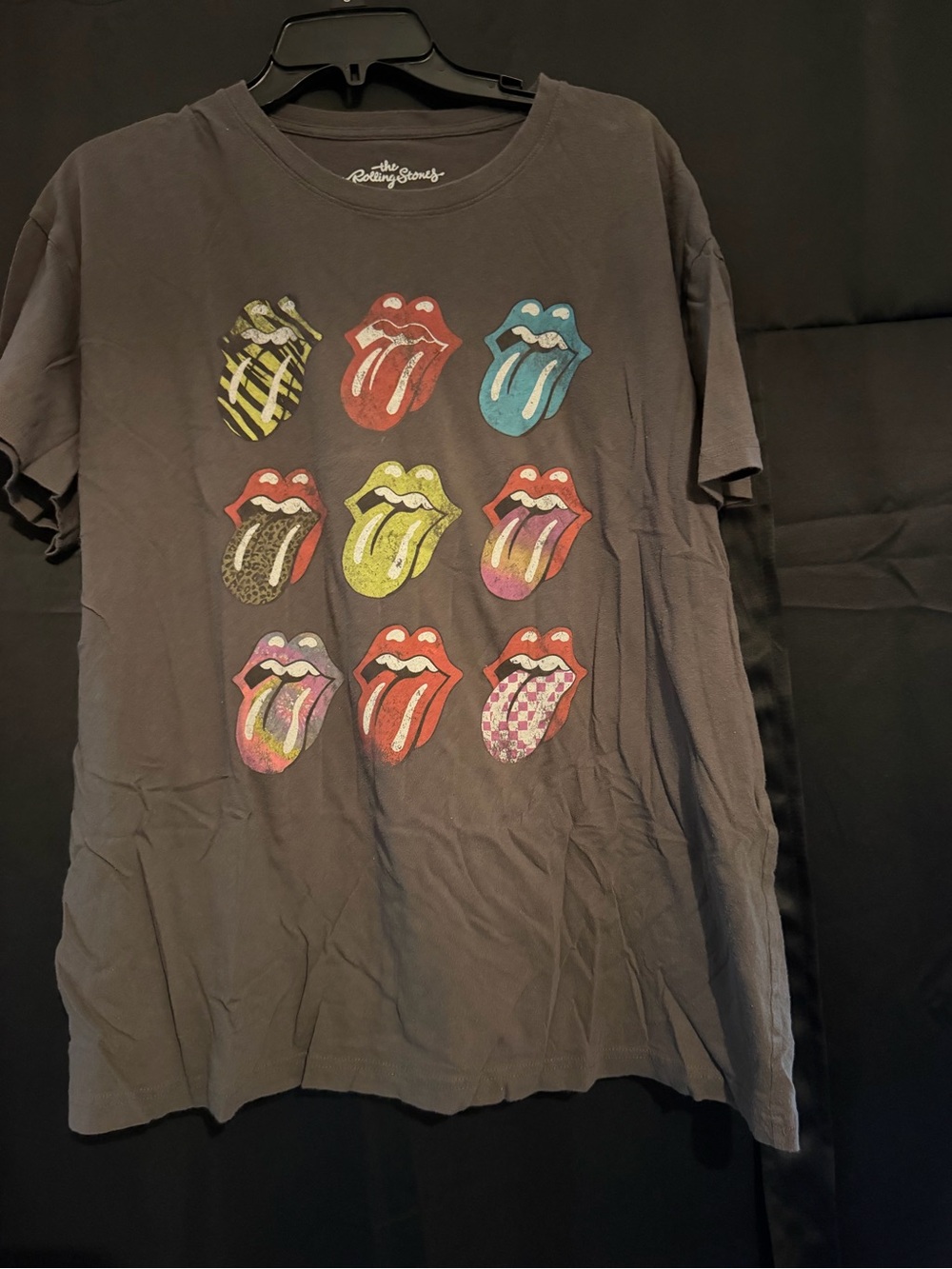 The Rolling Stones womens Graphic Tee - Dark Graywith Multicolor Tongues